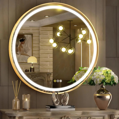 Miroirs de salle de bain LED cadre rond doré