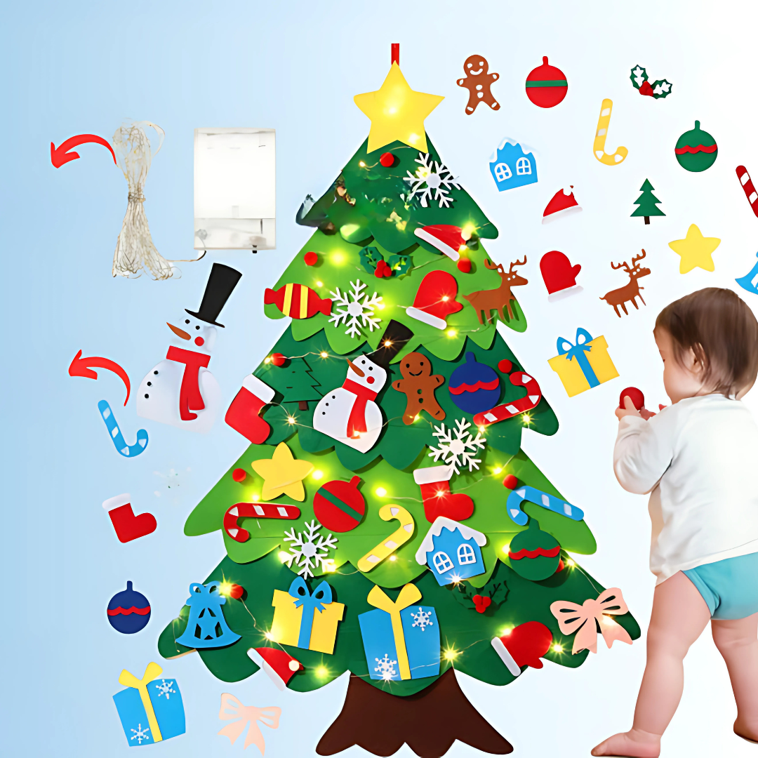 Árbol de Navidad de fieltro con adornos para niños