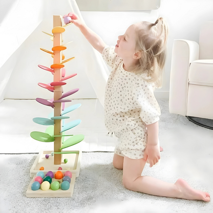 Drewniana tęcza do układania kulkowego z marmuru, zabawka sensoryczna