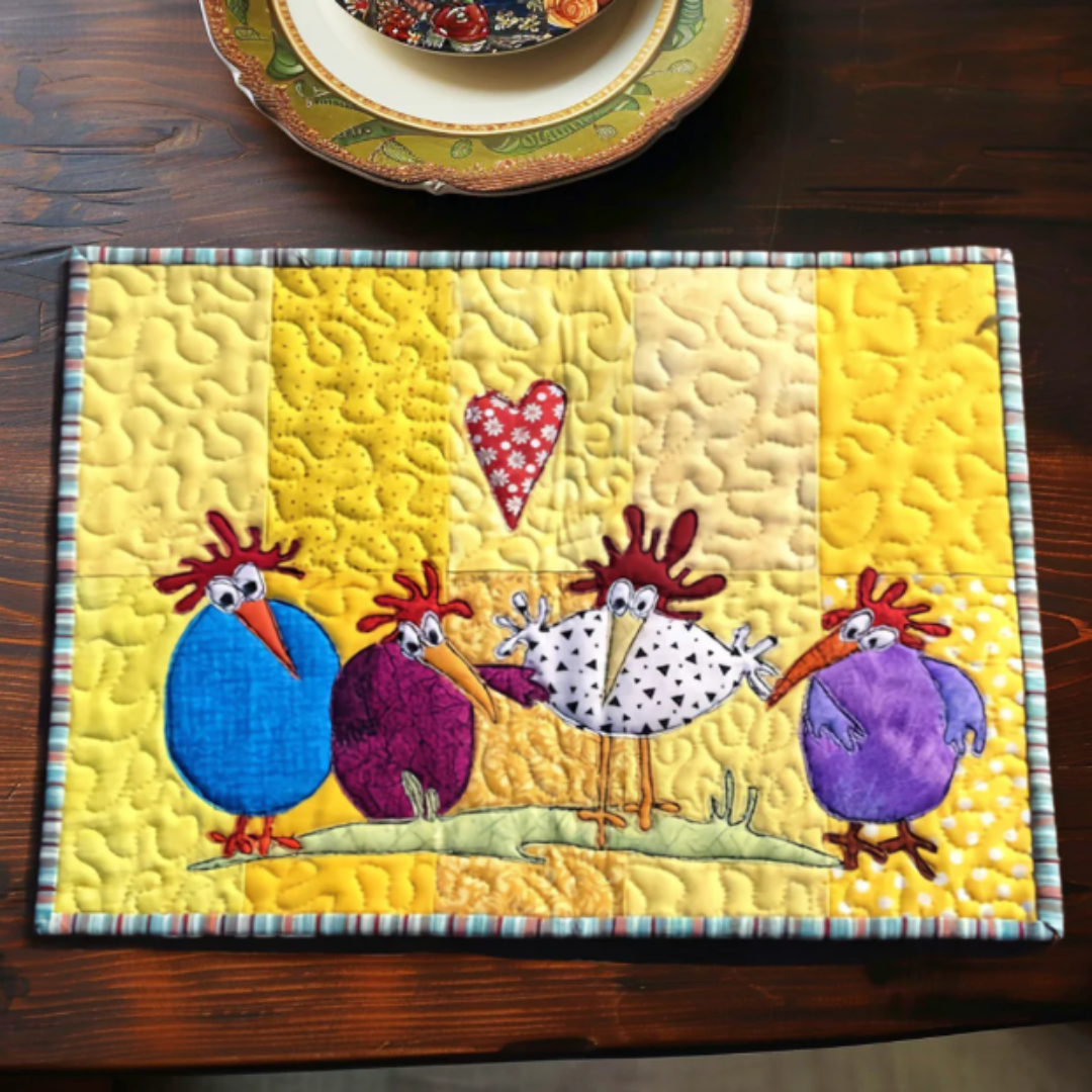 Gestepptes Stoff-Tischset mit Hühnerdesign