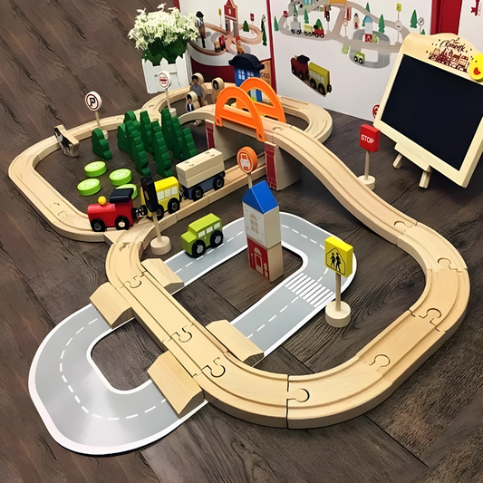 Wooden Train Track Play Set for Kids