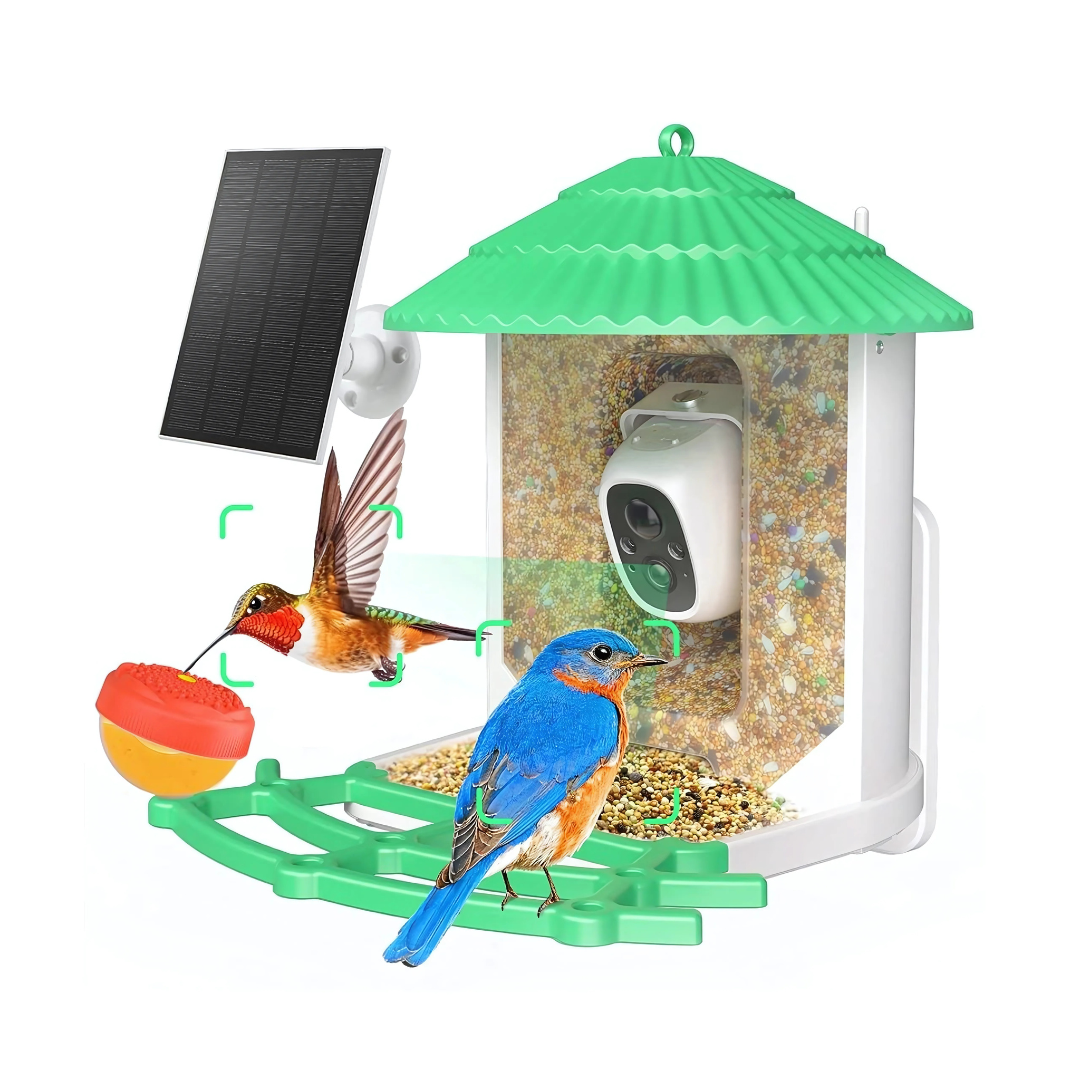 Comedero para pájaros con cámara y energía solar