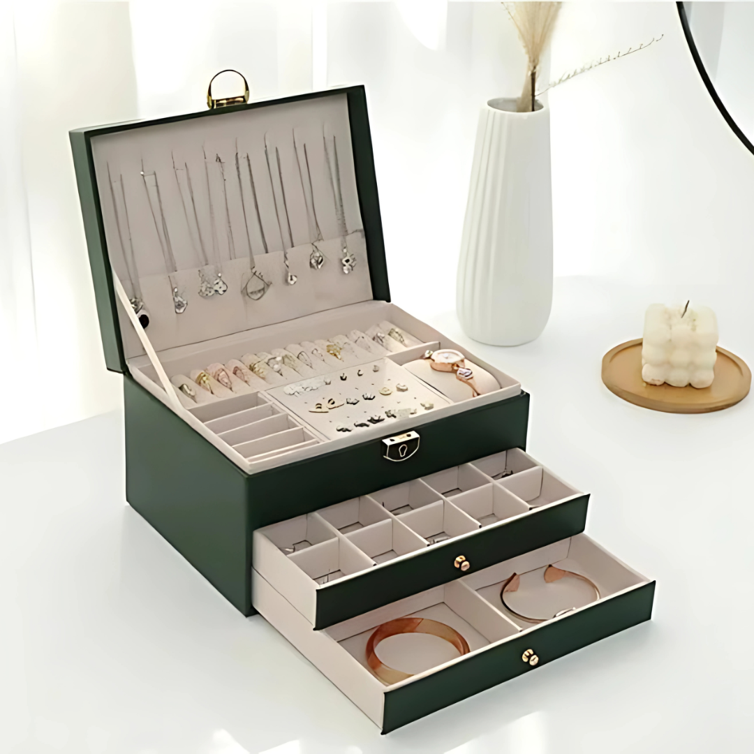 Leder Mehrschicht Schmuckkasten Organizer