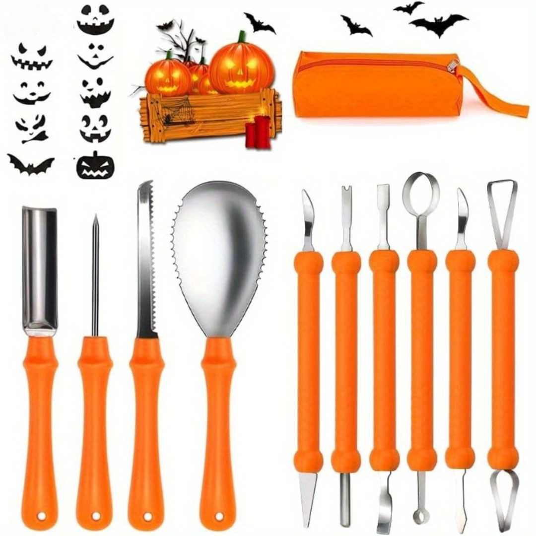 Halloween Kürbis Schnitzset mit Schablonen | Einfache Werkzeuge für geschnitzte Kürbisse