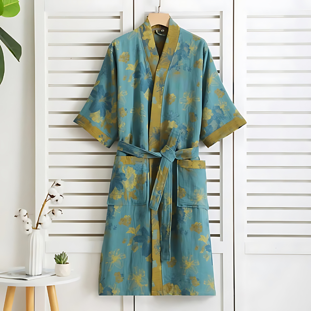 Albornoz ligero de algodón | Kimono estampado para estar en casa