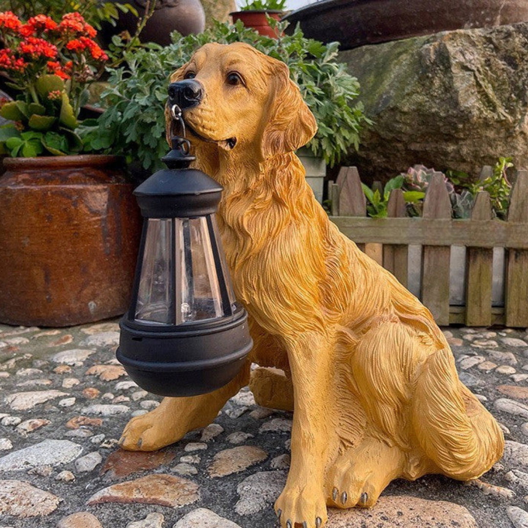 Solar Garden Dog Statue Light