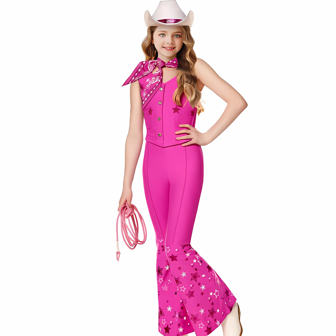 Disfraz de Halloween de vaquera para niñas, mono sin mangas con pantalones acampanados
