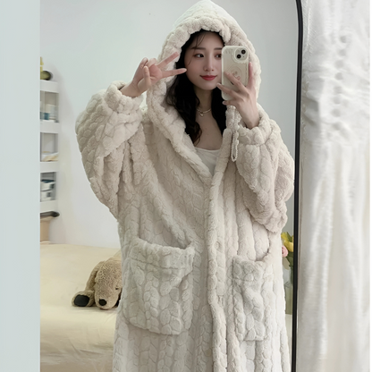 Peignoir en polaire à capuche surdimensionné | Tenue d'intérieur chaude pour l'hiver