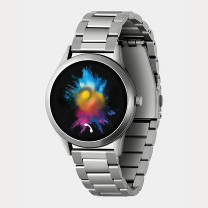 Montre intelligente métal argenté écran AMOLED appel