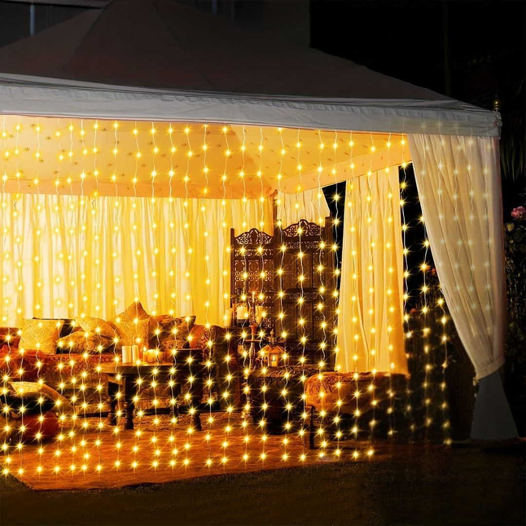 Solarbetriebene Außenvorhang-Lichterkette mit Feenlichtern