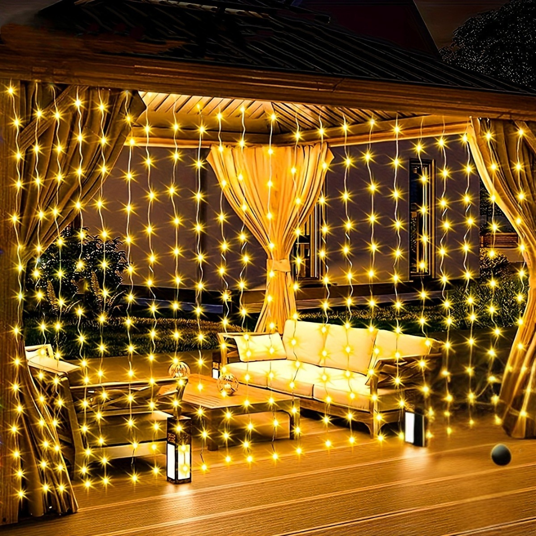 Solarbetriebene Außenvorhang-Lichterkette mit Feenlichtern