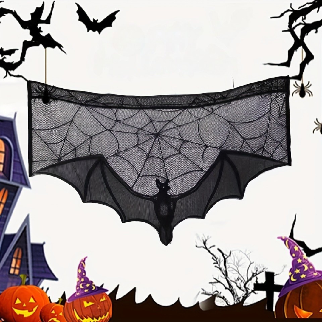Camino de mesa negro con encaje decoración de Halloween