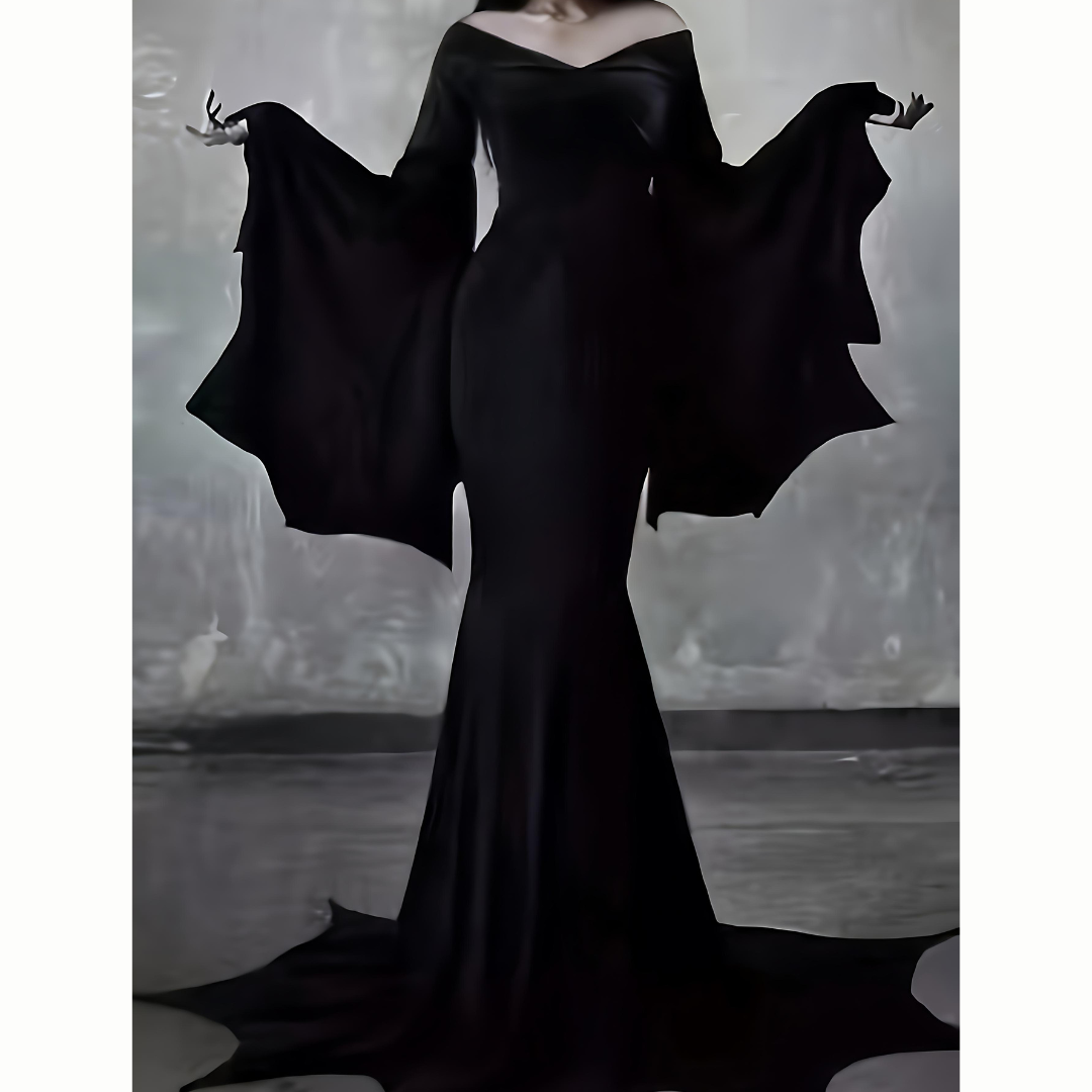 Vestido de Disfraz Gótico de Halloween para Mujer con Hombros Descubiertos | Maxi de Manga Larga