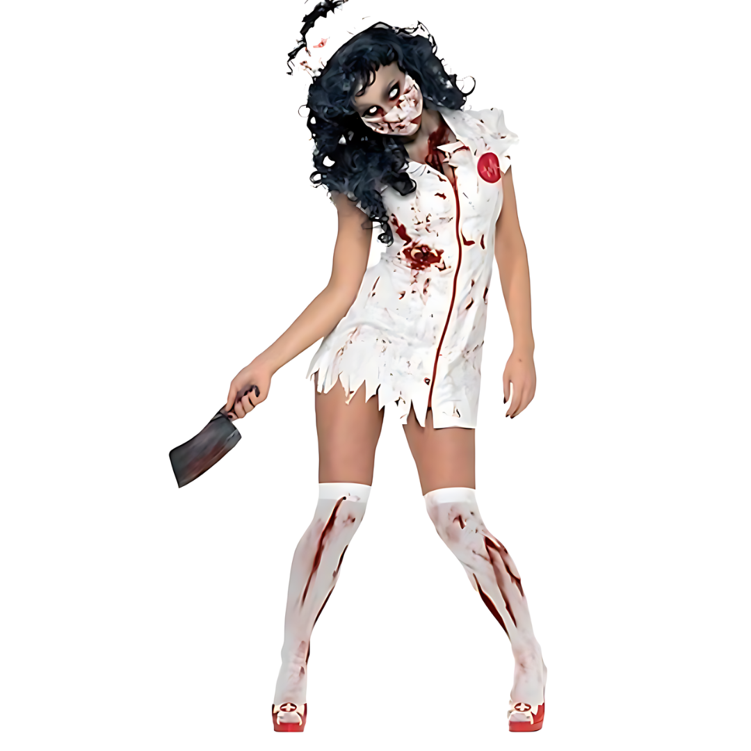 Disfraz sangriento de Halloween para mujer, vestido de enfermera | Mini