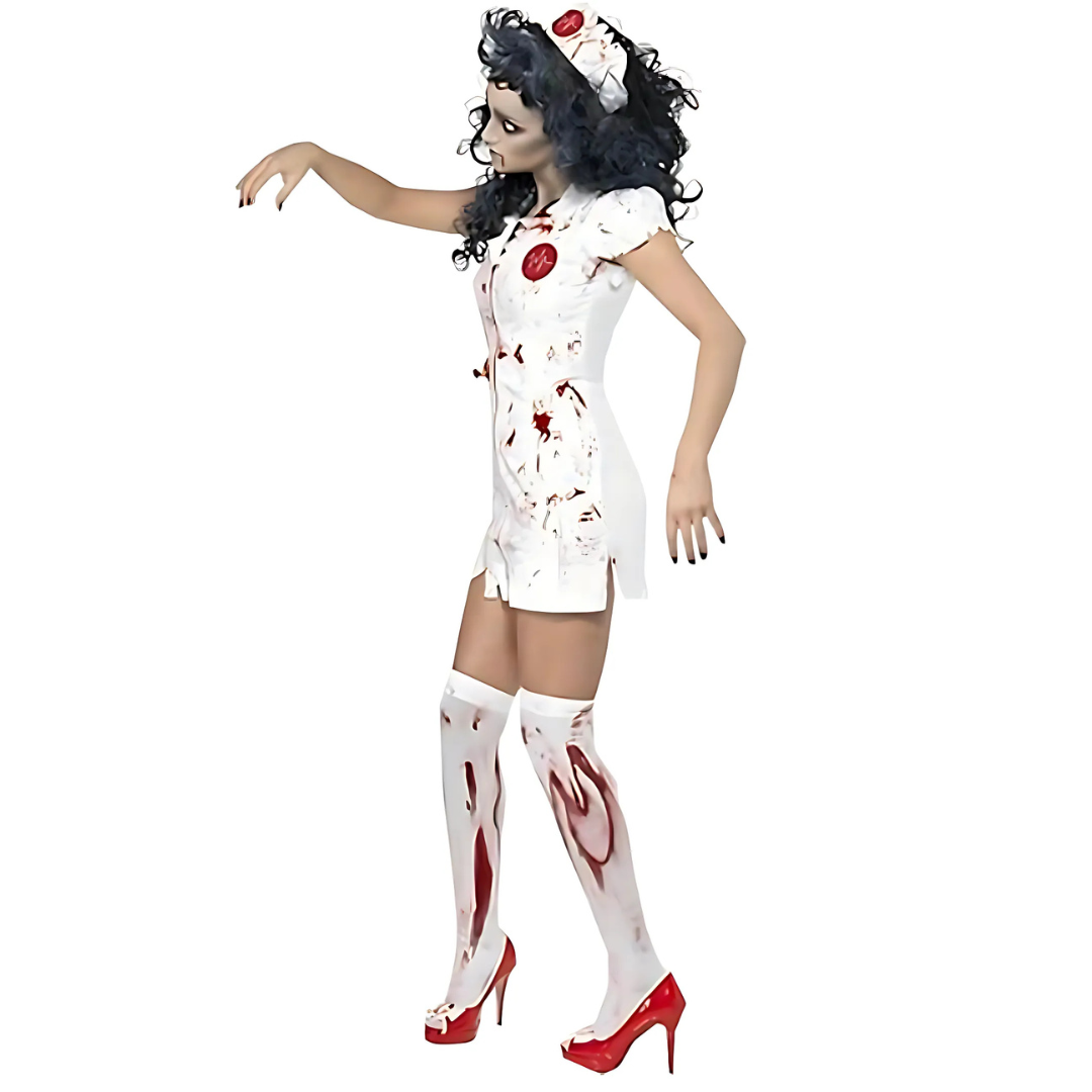 Disfraz sangriento de Halloween para mujer, vestido de enfermera | Mini