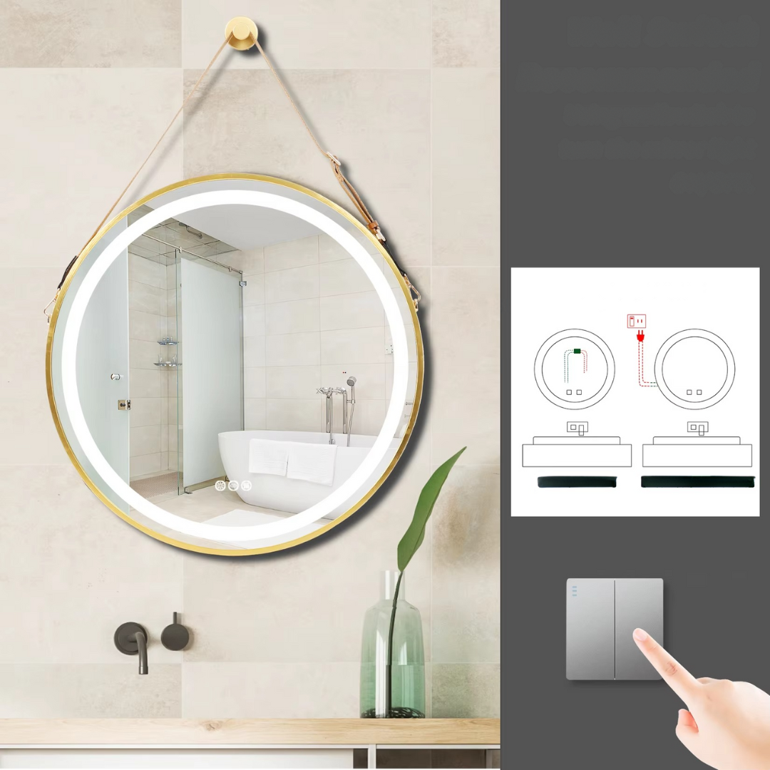 Miroirs de salle de bain LED cadre rond doré