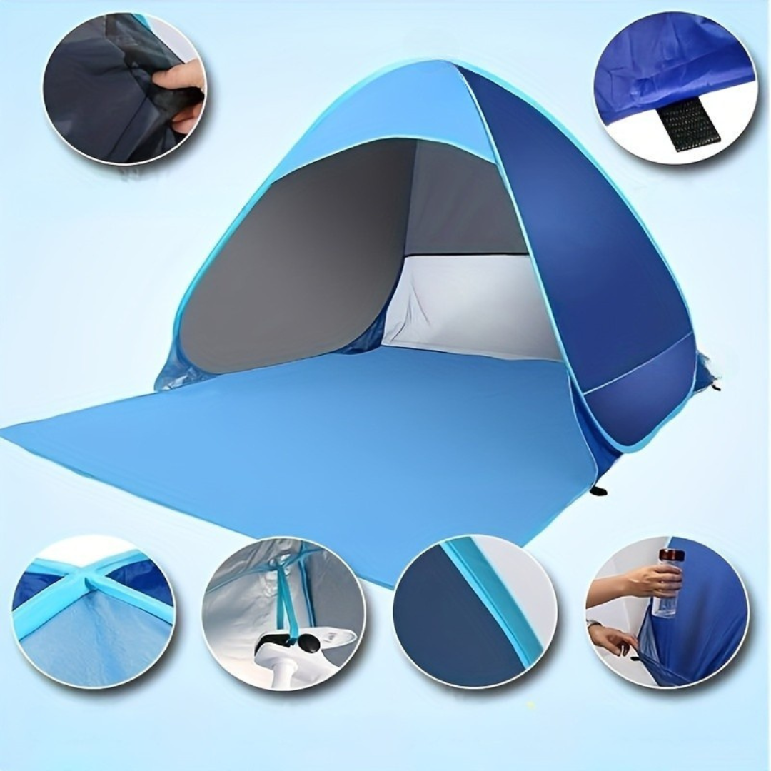 Tente de plage avec auvent d'ombre et sac de transport