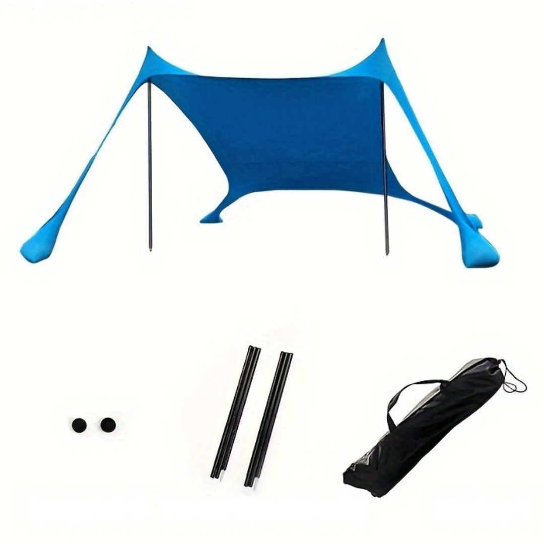 Toldo de sombra para sol de playa con postes