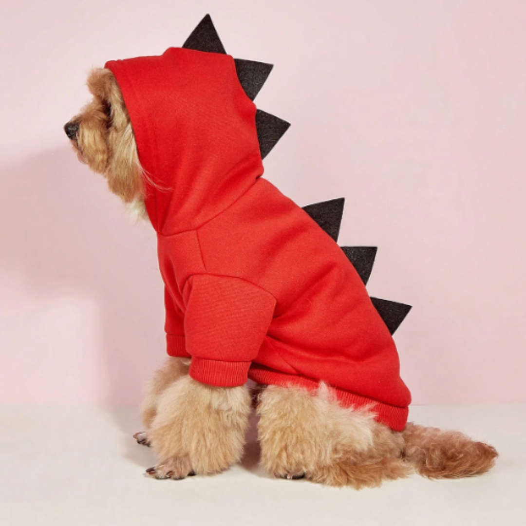 Disfraz de Halloween para perro Sudadera con capucha de dinosaurio de forro polar | Ropa cálida para mascotas