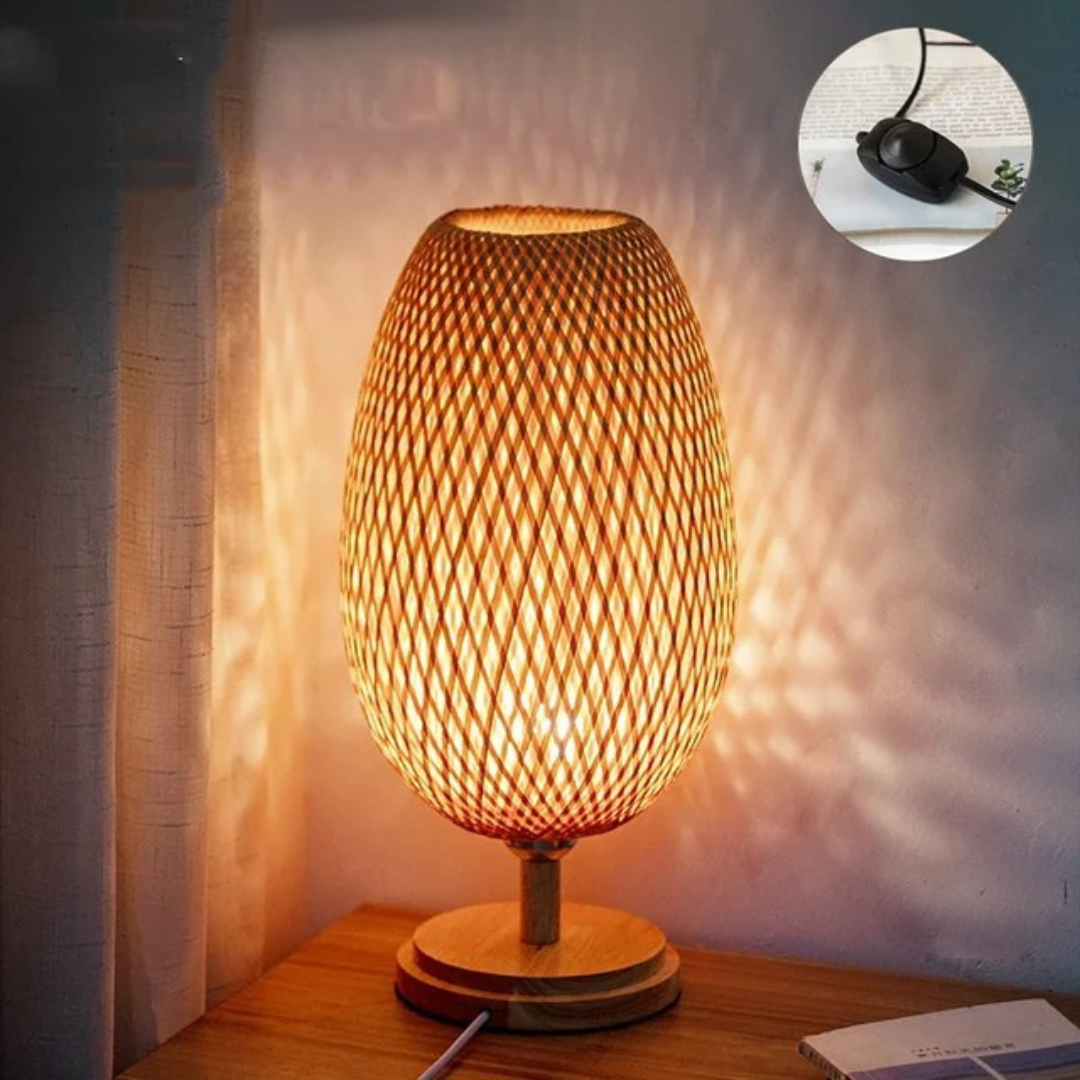 Table Lamp with Natural Bamboo Woven Shade