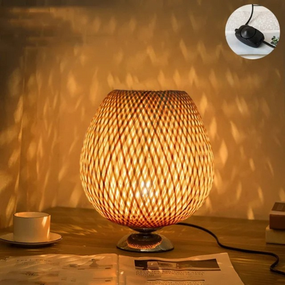 Table Lamp with Natural Bamboo Woven Shade