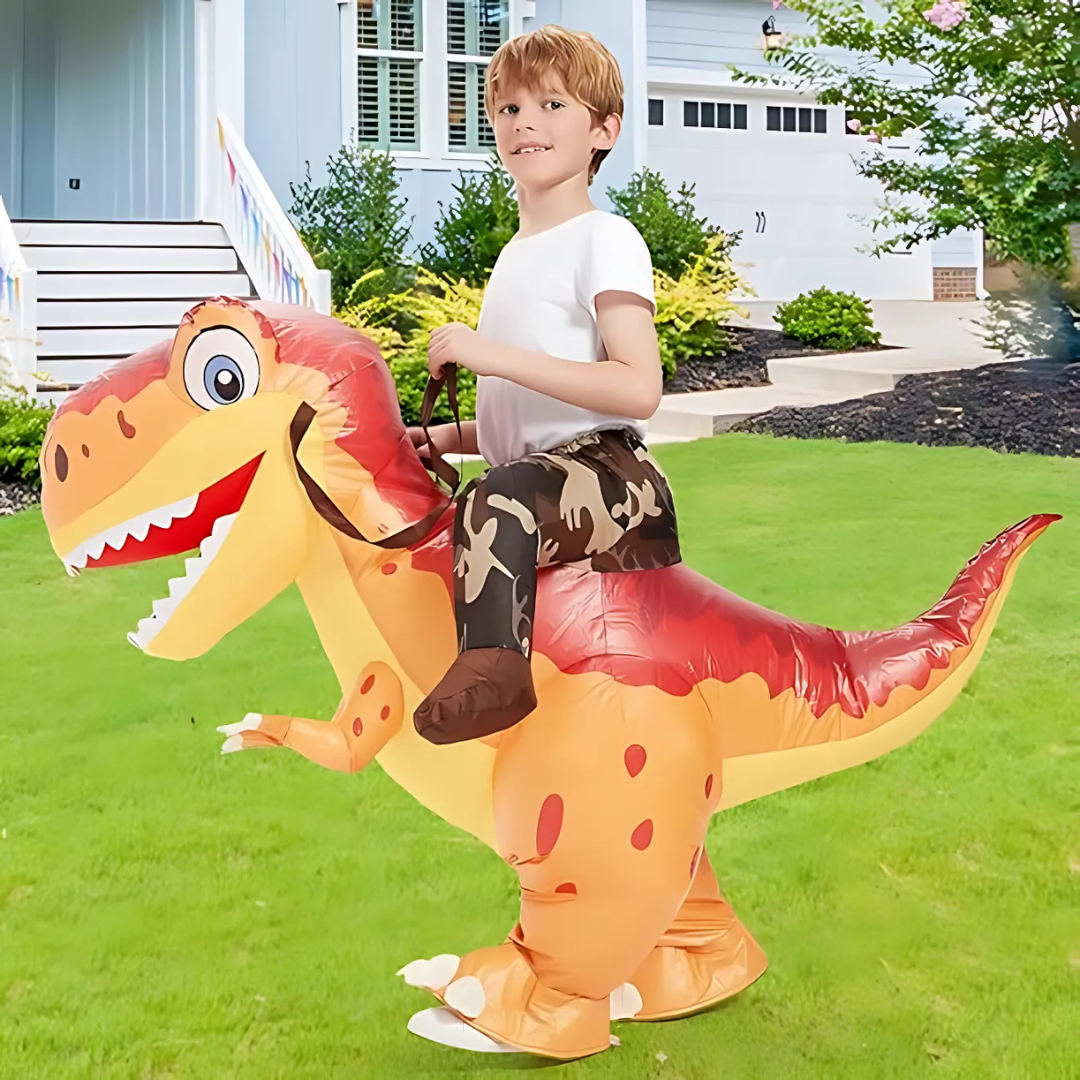 Disfraz inflable de dinosaurio para niños de Halloween | T-Rex para montar con ventilador