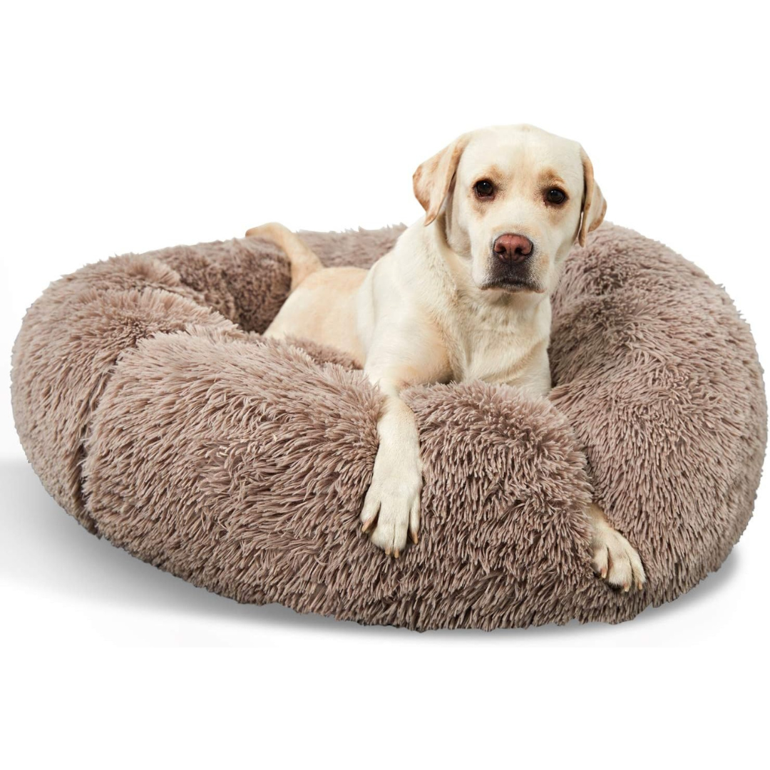 Lit orthopédique en peluche en forme de beignet pour chien