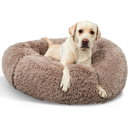 Lit orthopédique en peluche en forme de beignet pour chien