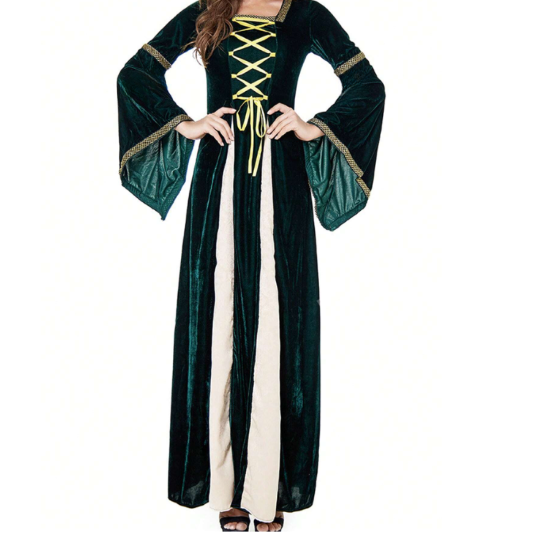 Women’s Medieval Lace Up Halloween Costume Dress | Long Sleeve Maxi