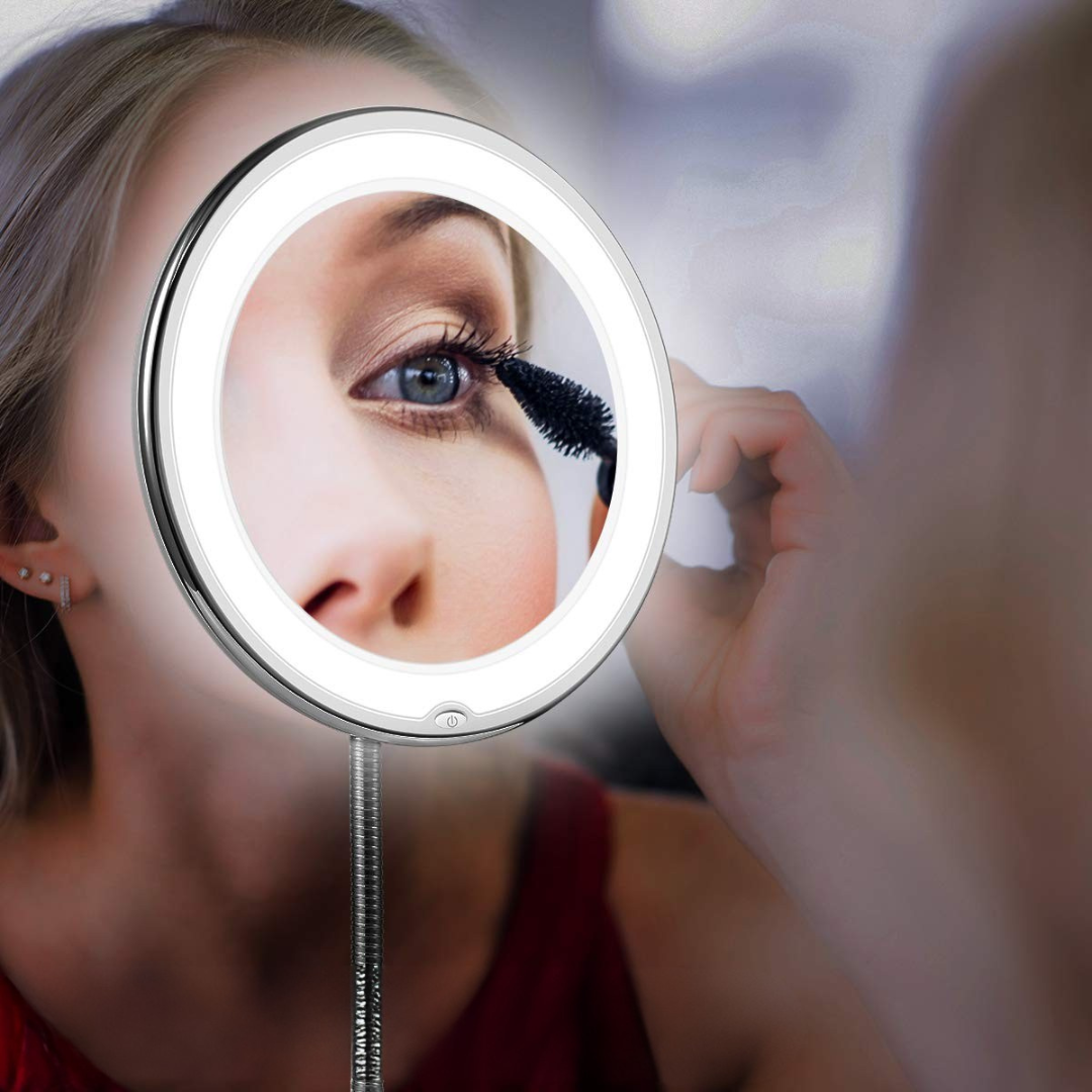 Miroir de maquillage LED avec bras flexible et loupe