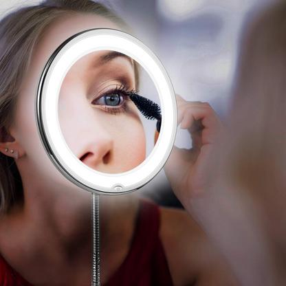 Miroir de maquillage LED avec bras flexible et loupe