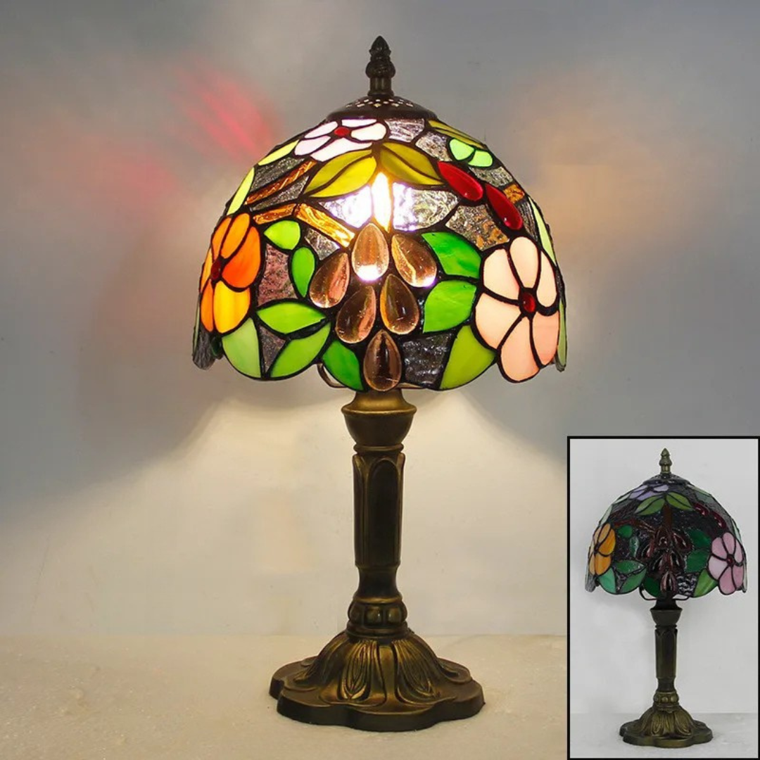 Stained Glass Table Lamp with Floral Design