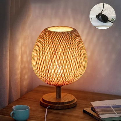 Table Lamp with Natural Bamboo Woven Shade