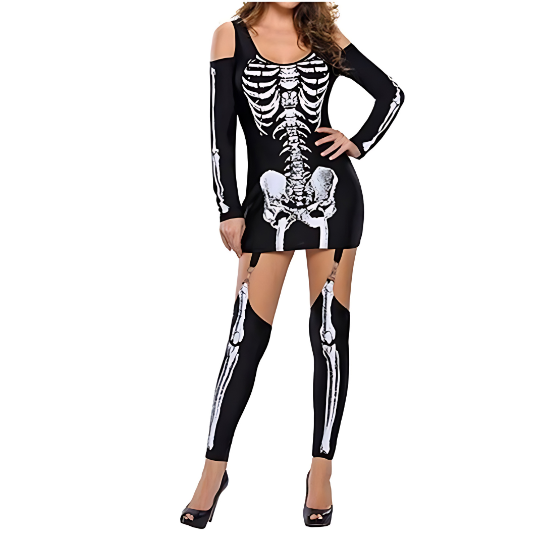 Disfraz de Halloween para mujer | Mini con estampado de esqueleto