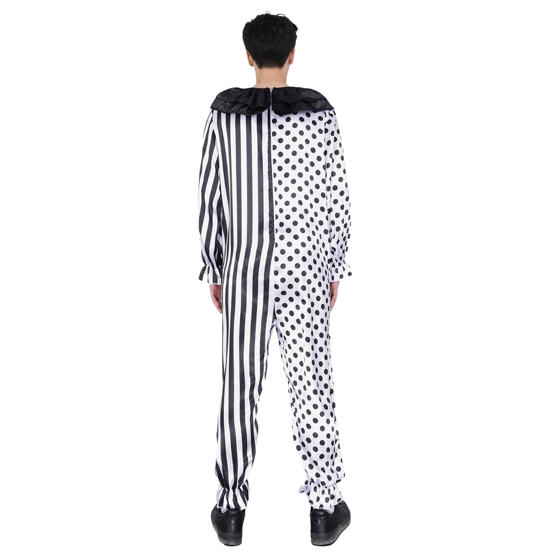 Men’s Funny Halloween Clown Costume Jumpsuit | Polka Dot Striped