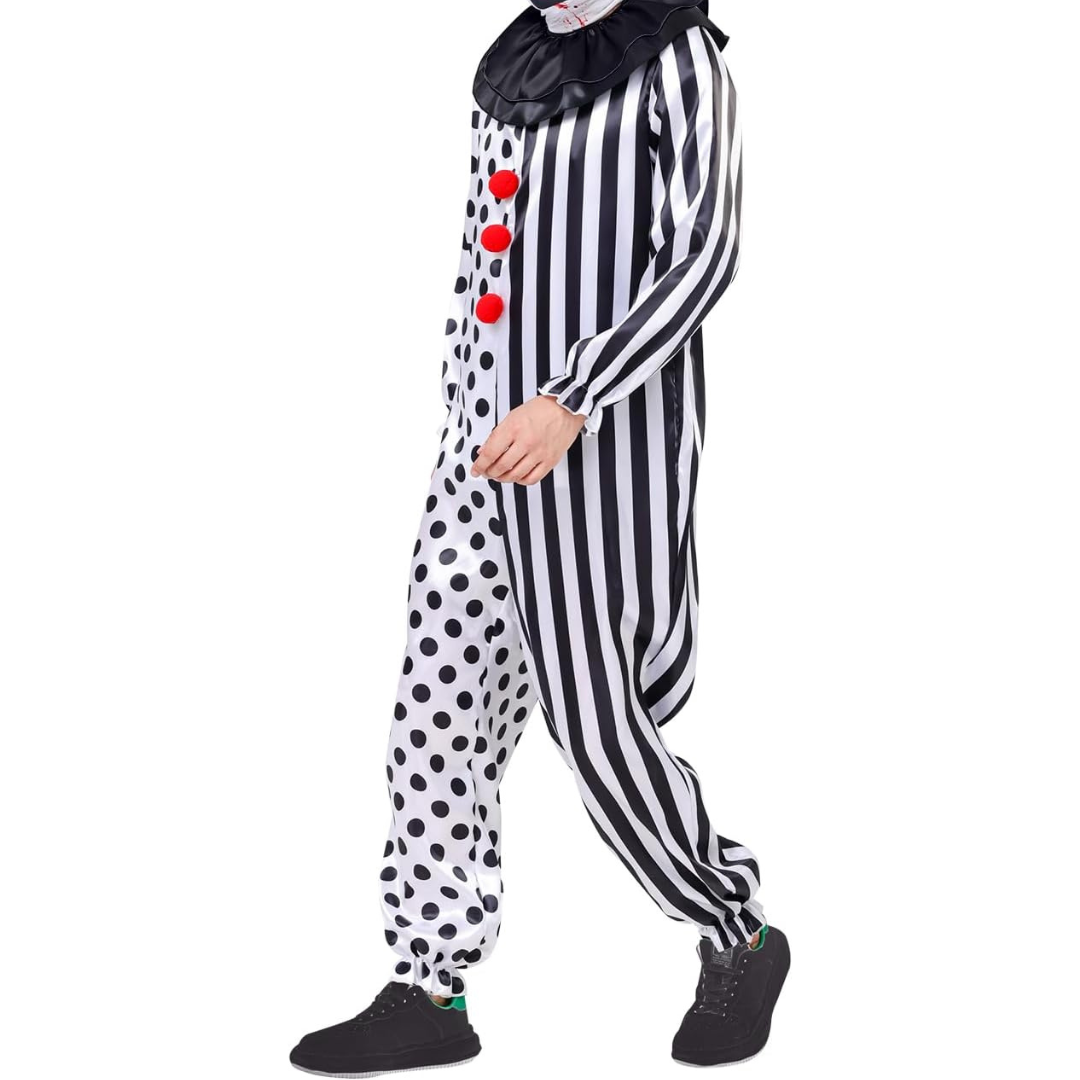 Disfraz de payaso divertido de Halloween para hombre | Mono de lunares y rayas