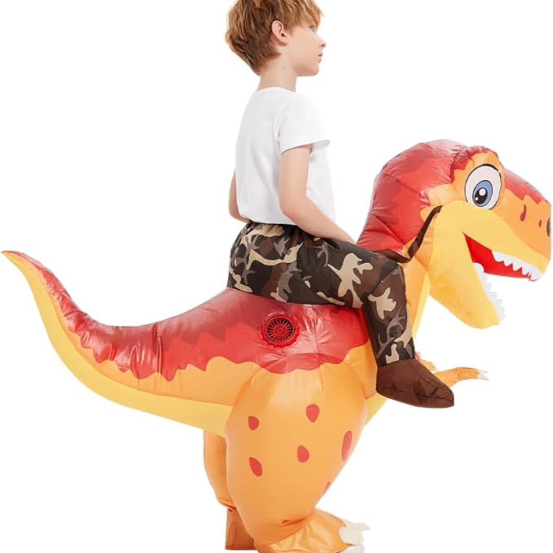Disfraz inflable de dinosaurio para niños de Halloween | T-Rex para montar con ventilador