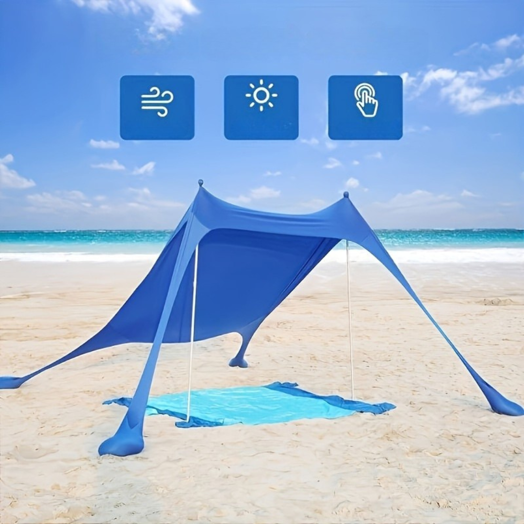 Toldo de sombra para sol de playa con postes