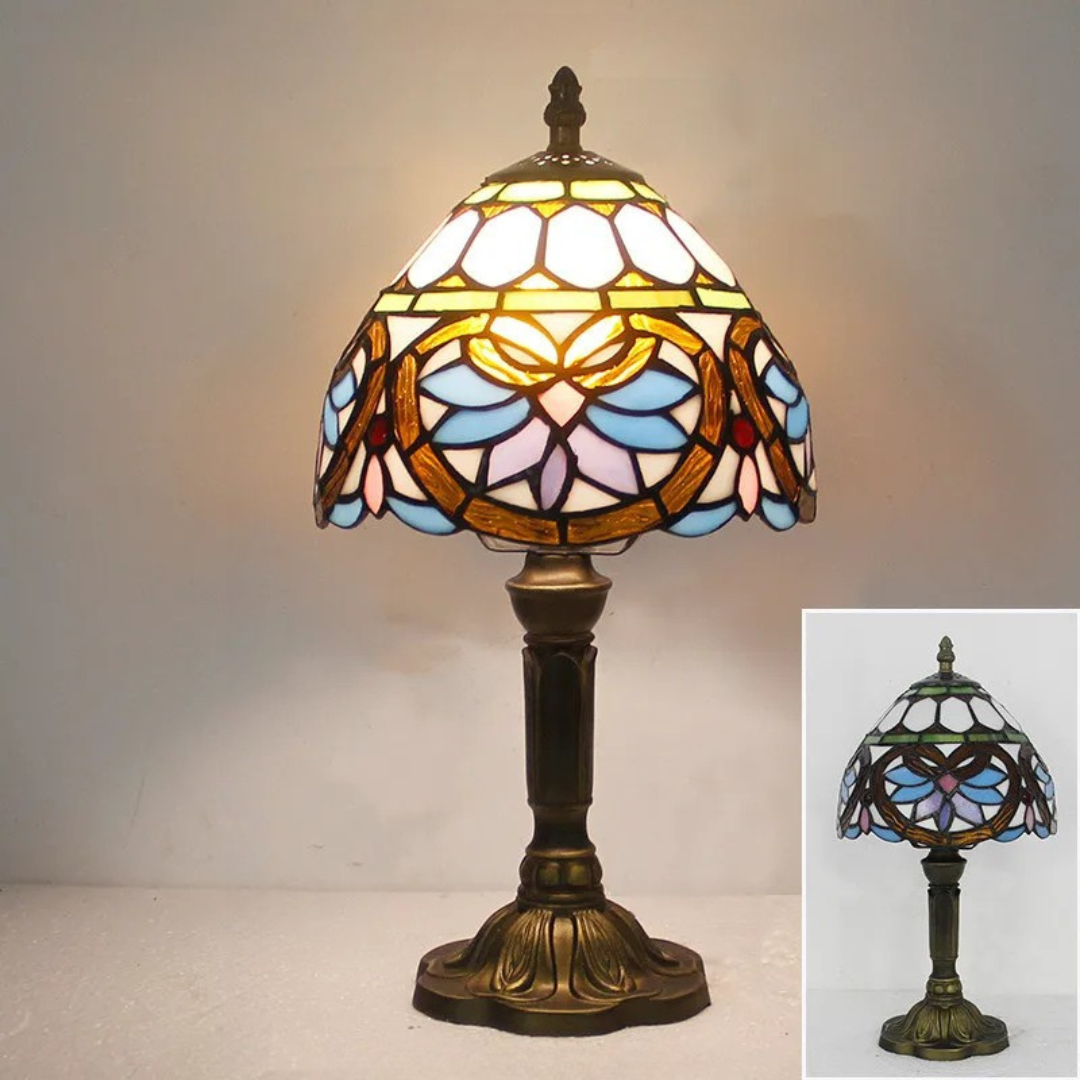 Stained Glass Table Lamp with Floral Design