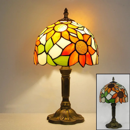 Stained Glass Table Lamp with Floral Design