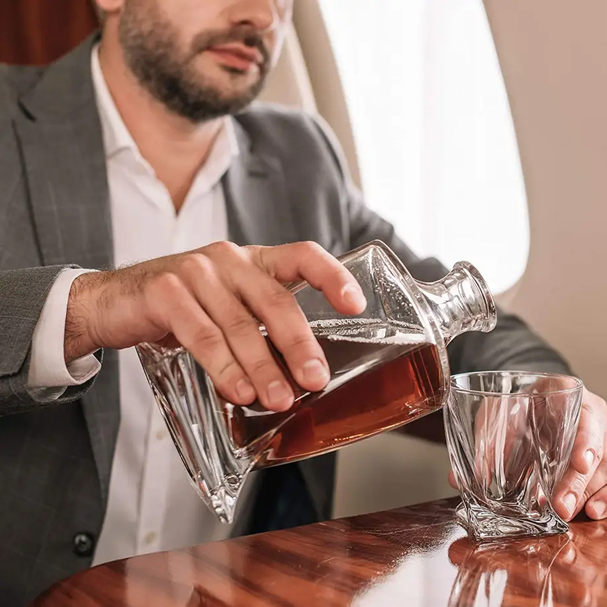 Set di bicchieri da whisky con decanter di cristallo