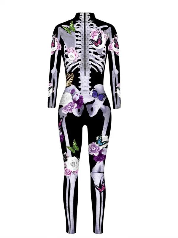 Mono de disfraz de Halloween para mujer | Esqueleto de manga larga