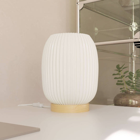 Bedside Lamps White Ribbed Ceramic Wood Base