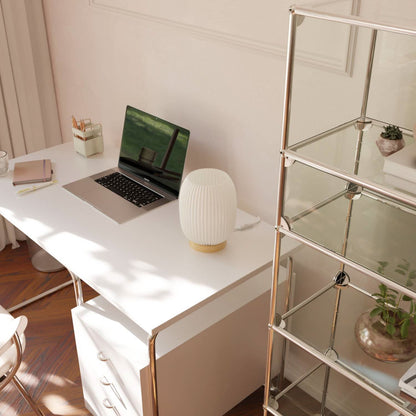 Bedside Lamps White Ribbed Ceramic Wood Base