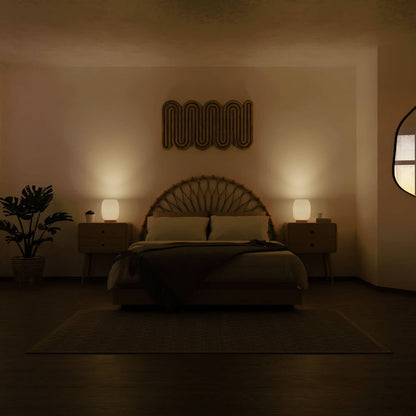 Bedside Lamps White Ribbed Ceramic Wood Base