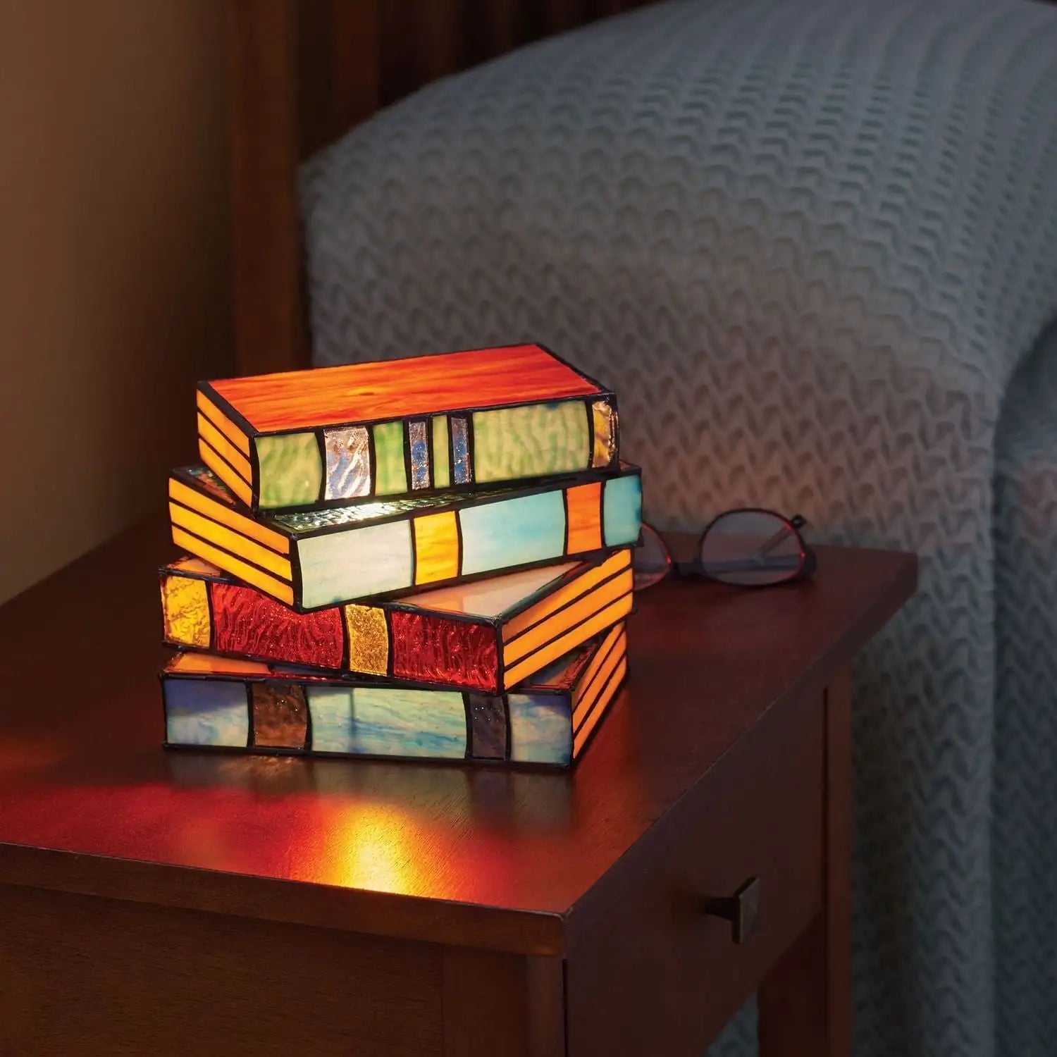 Lámparas de mesita de noche Apilamiento de libros de vidrio teñido
