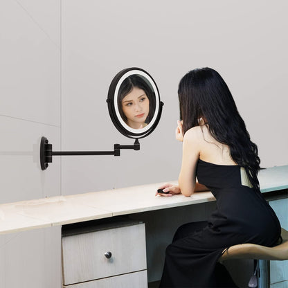 LED Wall Mirror with Magnification and Chrome Frame