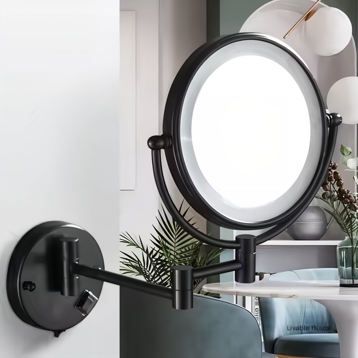 LED Wall Mirror with Magnification and Chrome Frame