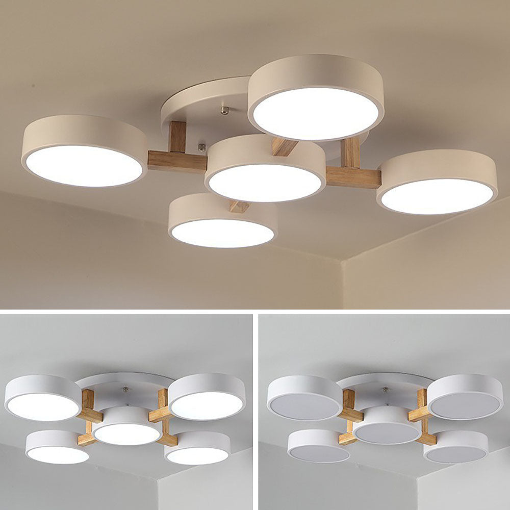 Contemporary Iron Wood LED Ceiling Light for Stylish Bedroom Illumination and Modern Home Decor