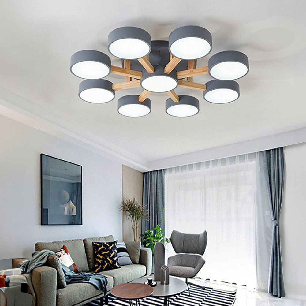 Contemporary Iron Wood LED Ceiling Light for Stylish Bedroom Illumination and Modern Home Decor